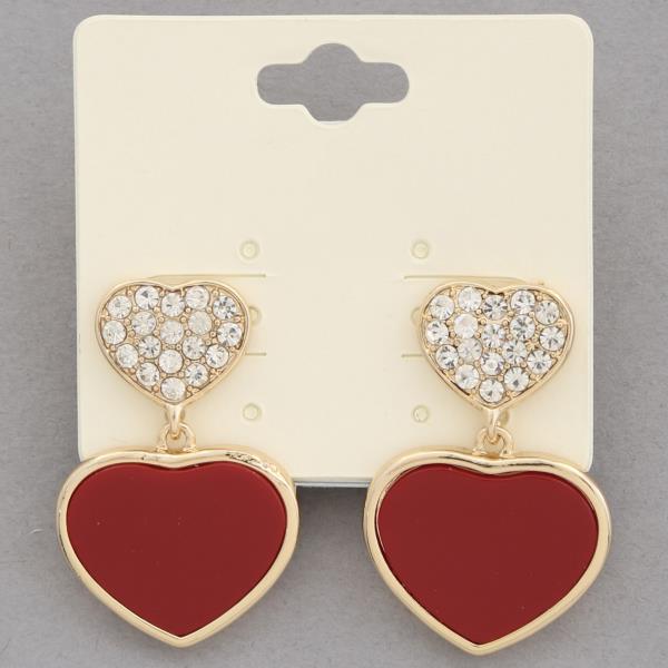 DOUBLE HEART RHINESTONE DANGLE EARRING