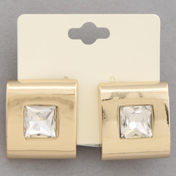 SQUARE METAL RHINESTONE CENTER EARRING