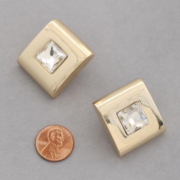 SQUARE METAL RHINESTONE CENTER EARRING