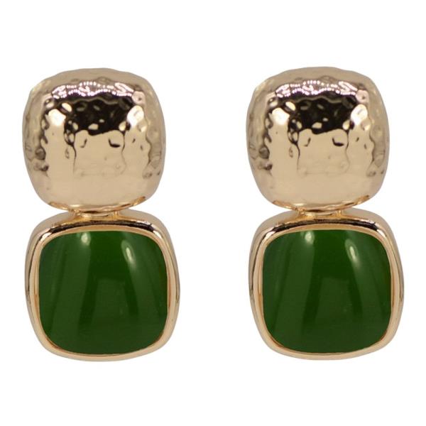HAMMERED METAL SQUARE STONE LINK EARRING