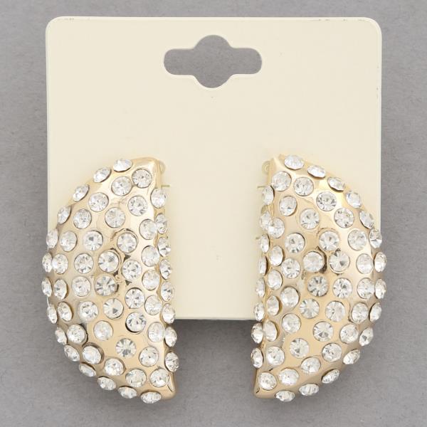 HALF CIRCLE RHINESTONE METAL EARRING