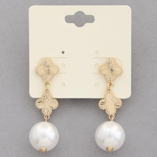 DOUBLE CLOVER PEARL BEAD DANGLE EARRING