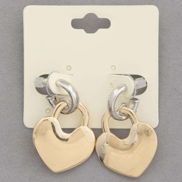 TWO TONE HEART SHAPE DANGLE EARRING