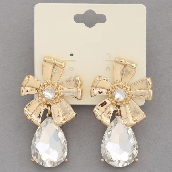 FLOWER CRYSTAL TEARDROP DANGLE EARRING