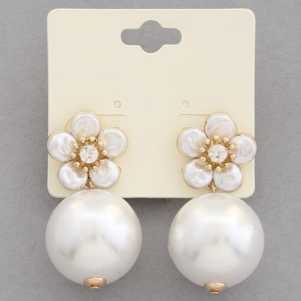 FLOWER PEARL BEAD LINK DANGLE EARRING