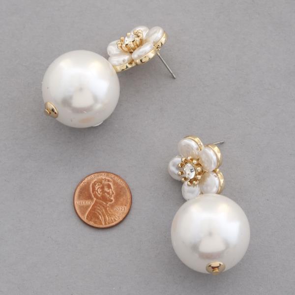 FLOWER PEARL BEAD LINK DANGLE EARRING