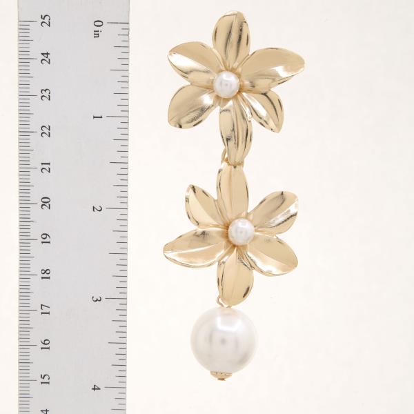 DOUBLE FLOWER PEARL BEAD DANGLE EARRING