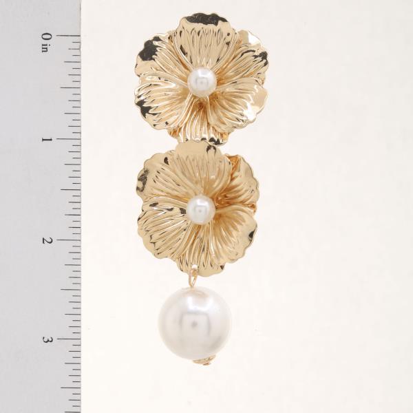 DOUBLE FLOWER PEARL BEAD DANGLE EARRING