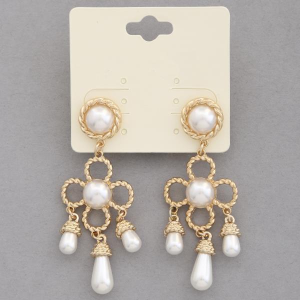 PEARL BEAD FLOWER DANGLE EARRING