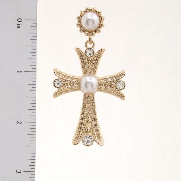 CROSS PEARL BEAD DANGLE EARRING