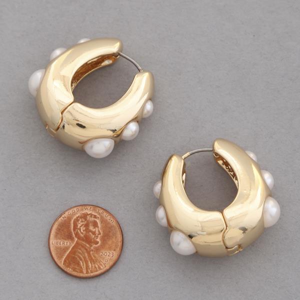 PEARL BEAD U SHAPE METAL EARRING