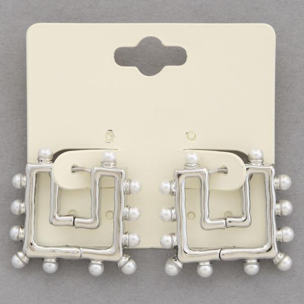 SQUARE PEARL BEAD METAL EARRING