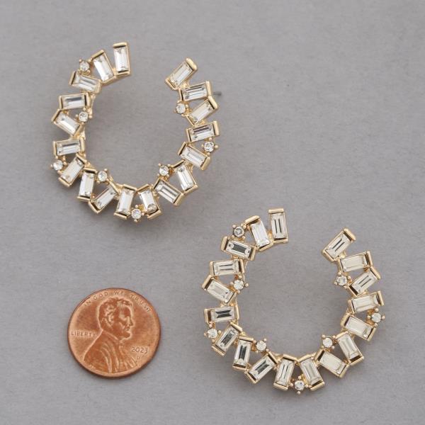 RHINESTONE OPEN CIRCLE METAL EARRING