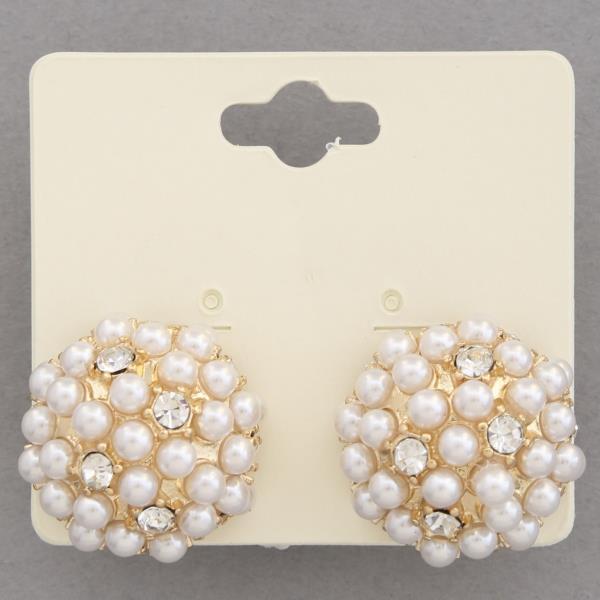 PEARL BEAD RHINESTONE ROUND EARRING