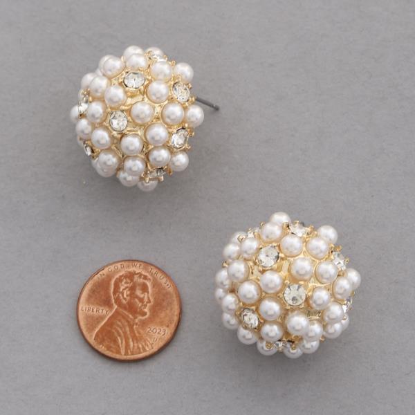 PEARL BEAD RHINESTONE ROUND EARRING