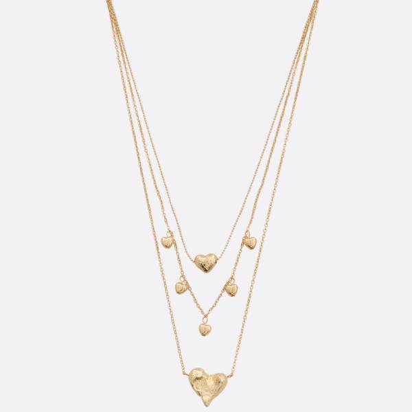 HEART CHARM METAL LAYERED NECKLACE