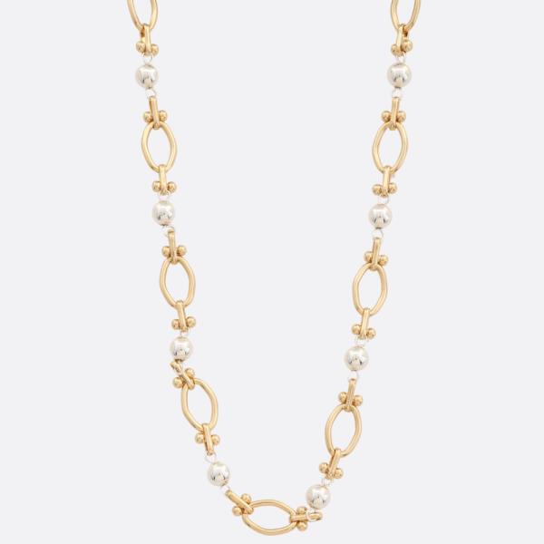 TWO TONE BALL OVAL LINK METAL NECKLACE