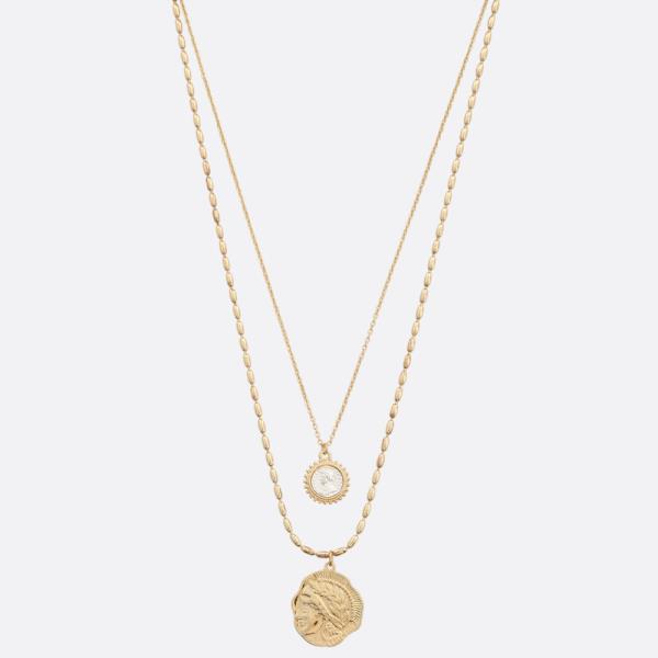 MEDALLION COIN LAYERED METAL NECKLACE