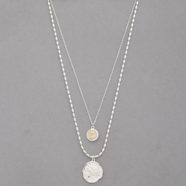 MEDALLION COIN LAYERED METAL NECKLACE