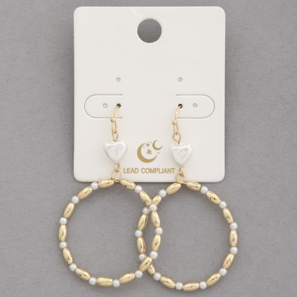 METAL PEARL BEAD ROUND DANGLE EARRING