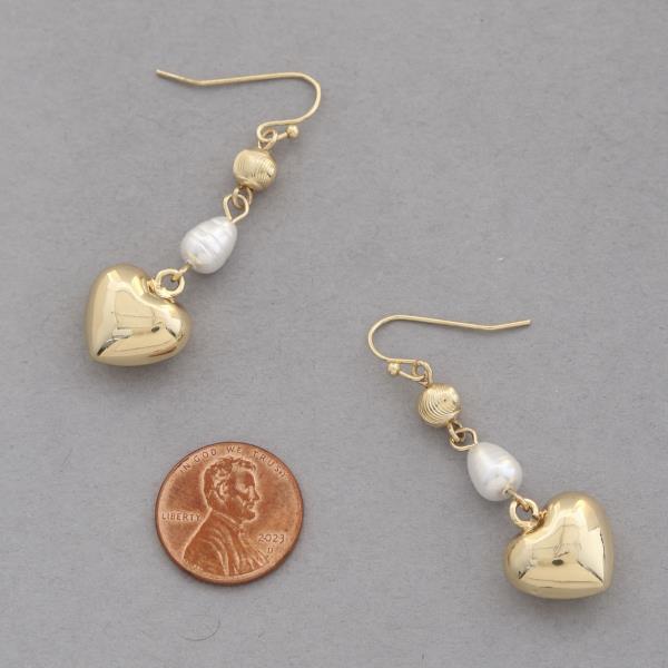 PUFFY HEART CHARM BEADED DANGLE EARRING