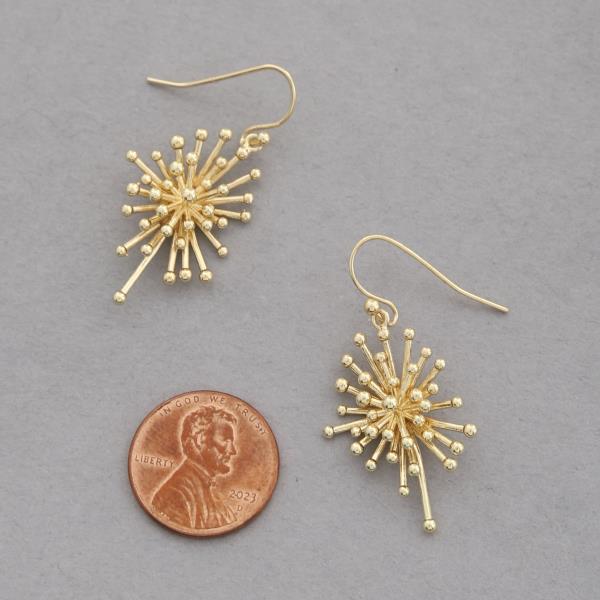 TWO TONE STARBURST METAL DANGLE EARRING