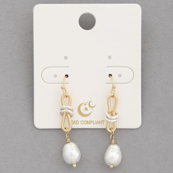 TWO TONE PEARL BEAD KNOT DANGLE EARRING