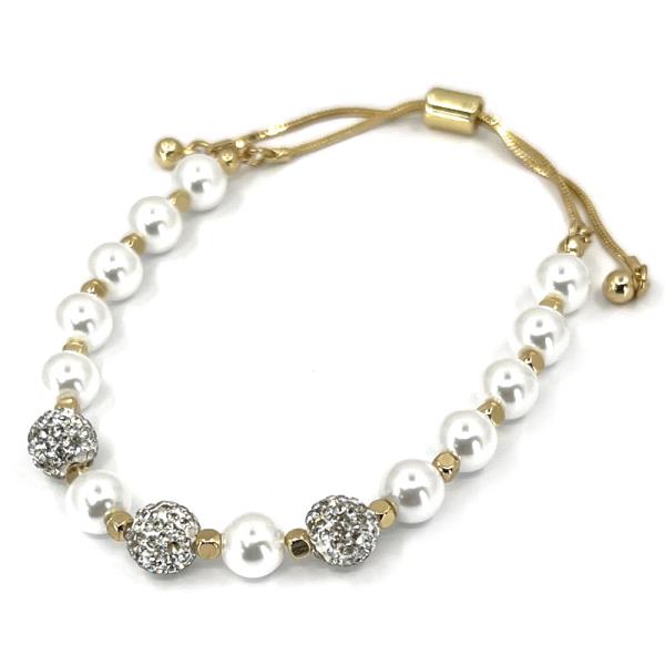 PEARL RHINESTONE BALL ADJUSTABLE BRACELET