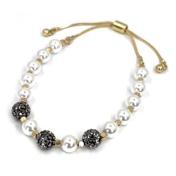 PEARL RHINESTONE BALL ADJUSTABLE BRACELET