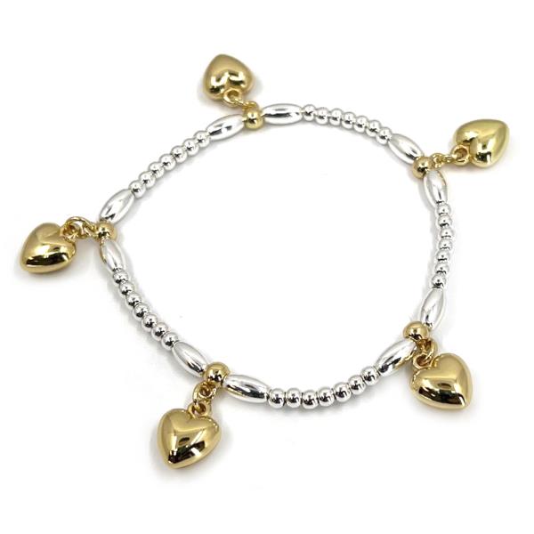 TWO TONE HEART CHARM STRETCH BRACELET