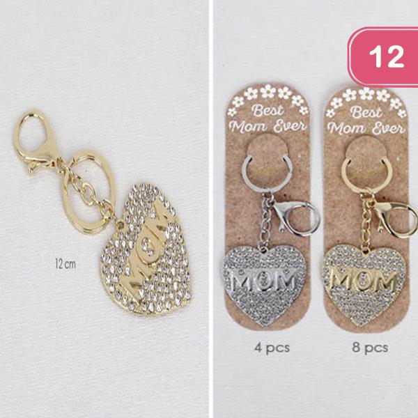 RHINESTONE HEART MOM KEYCHAIN (12 UNITS)