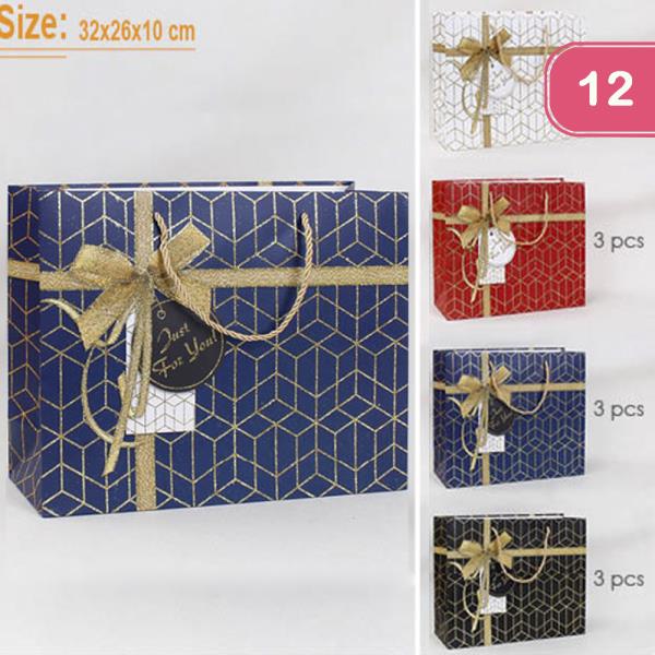 RIBBON PAPER GIFT TOTE SHOPPING BAG (12 UNITS)