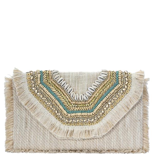 TEXTURED BEADED DESIGN CLUTCH BAG