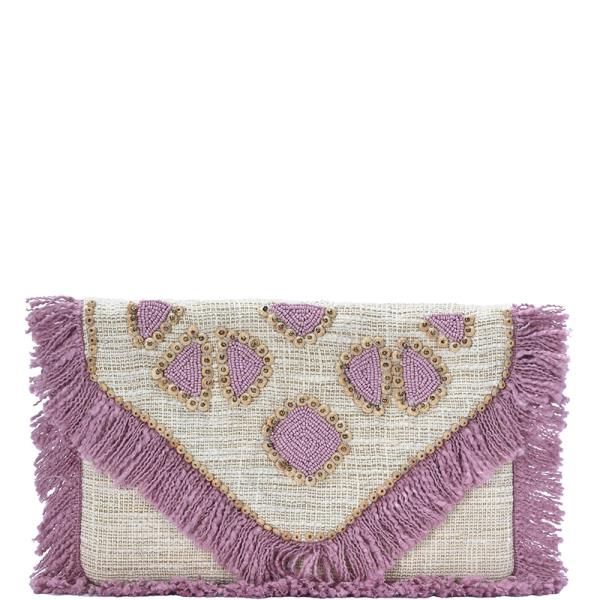 TEXTURED EMBROIDERED CLUTCH BAG