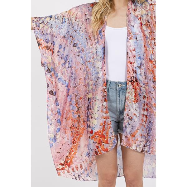 ABSTRACT PRINT SILKY FEEL KIMONO