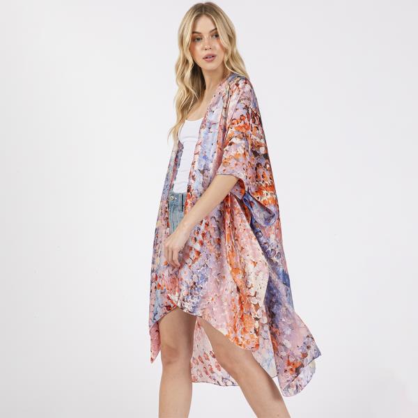 ABSTRACT PRINT SILKY FEEL KIMONO