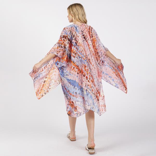 ABSTRACT PRINT SILKY FEEL KIMONO