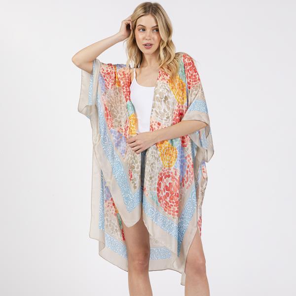 ABSTRACT PRINT SILKY FEEL KIMONO