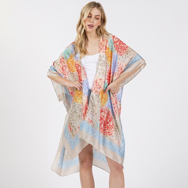 ABSTRACT PRINT SILKY FEEL KIMONO