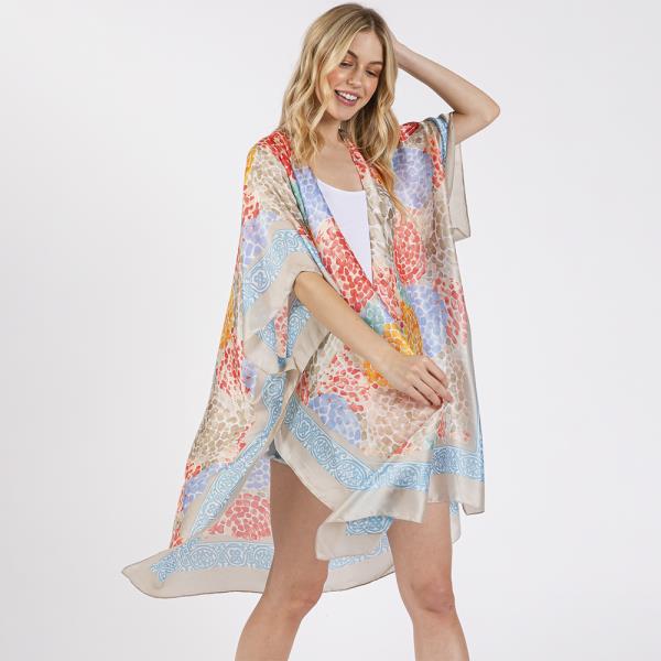 ABSTRACT PRINT SILKY FEEL KIMONO