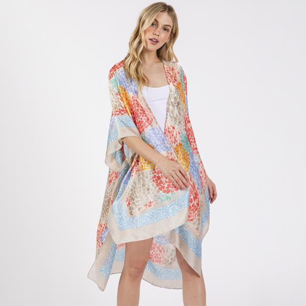 ABSTRACT PRINT SILKY FEEL KIMONO