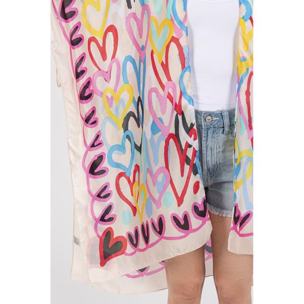 MULTI COLORED HEART PRINT SILKY FEEL KIMONO