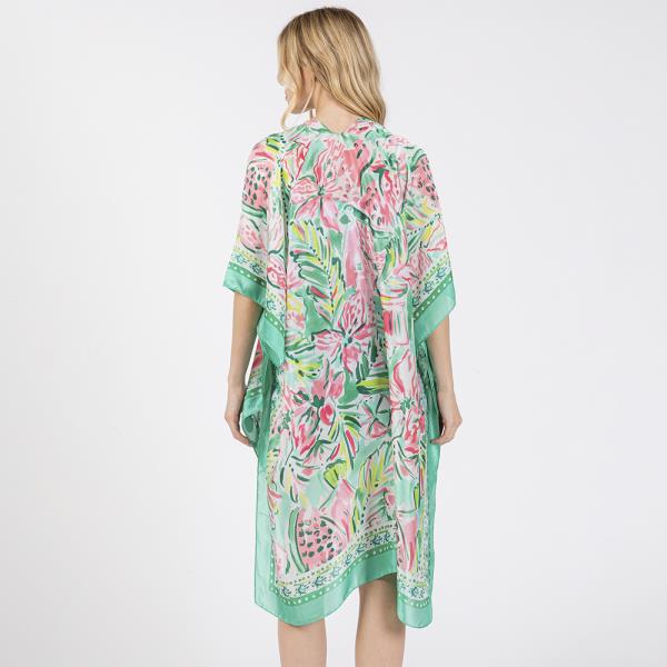 FLOWER PRINT SILKY FEEL KIMONO