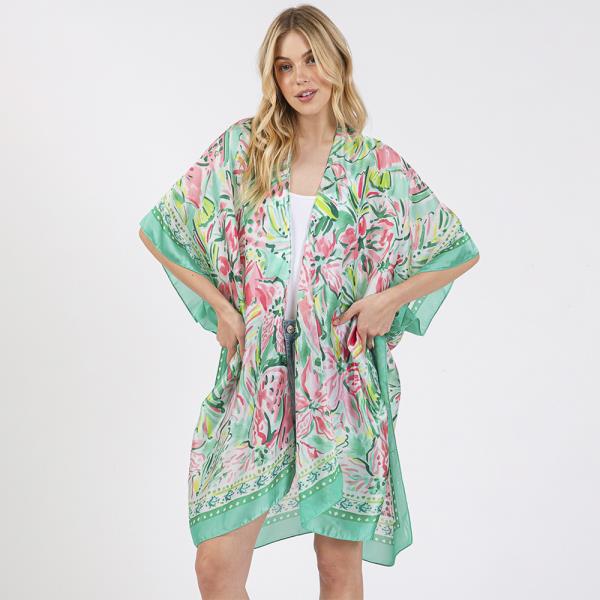 FLOWER PRINT SILKY FEEL KIMONO