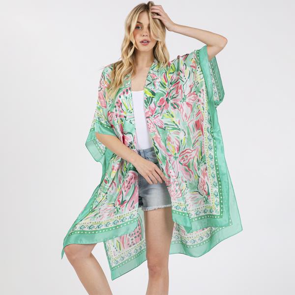 FLOWER PRINT SILKY FEEL KIMONO