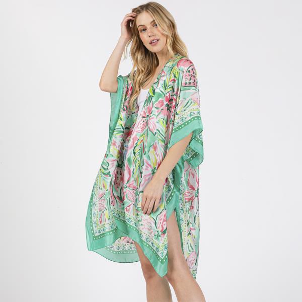 FLOWER PRINT SILKY FEEL KIMONO