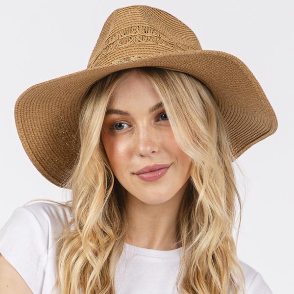 WOVEN BEADED BAND STRAW SUN HAT