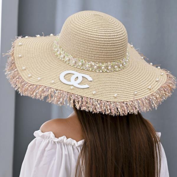 PEARL TWEED BAND STRAW FLOPPY SUN HAT