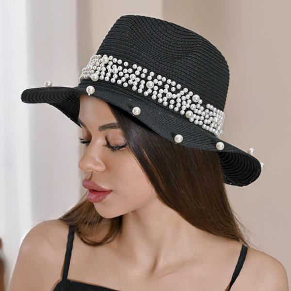 STRAW PEARL BAND PANAMA SUN HAT