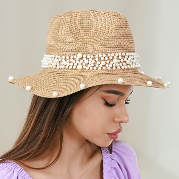 STRAW PEARL BAND PANAMA SUN HAT